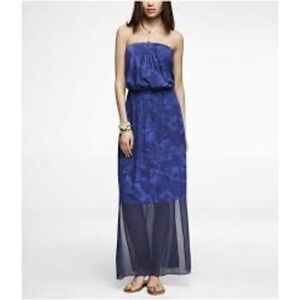 New EXPRESS Blue Tie Dye‎ Strapless Maxi Dress S